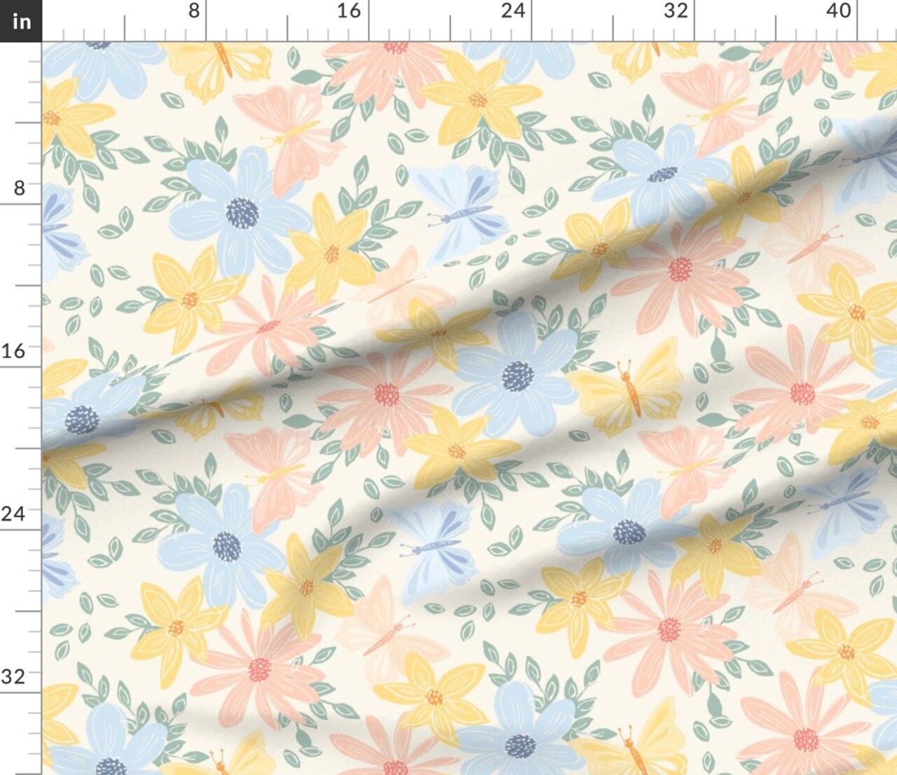 Floral Butterflies Large Custom Printed Fabric by Spoonflower Various Fabrics by the Yard or Fat Quarter 14702693
